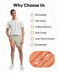 Shorts décontractés pour hommes avec doublure de compression, coupe classique 5/7 pouces, couleur kaki - Product Image 2