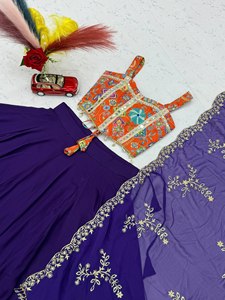 Conjunto de Lehenga Choli de Seda Bordada en Morado, Vestido de Boda Tradicional Indio y Pakistaní, Largo hasta el Suelo, de Secado Rápido, Traje de Fiesta para Mujer - Product Image 5