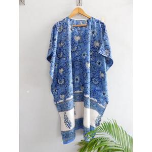 ชุดเดรสผ้าฝ้ายลาวีนาส งานแฮนด์เมด พิมพ์ลายบล็อก สไตล์โบโฮ ชุดคลุมชายหาด เสื้อคลุมหลวมๆ สำหรับฤดูร้อน ใส่เที่ยวพักผ่อน ทรงฟิตแอนด์เฟลร์ เป็นมิตรกับสิ่งแวดล้อม ทำจากวัสดุธรรมชาติ - Product Image 2