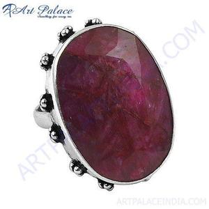 Anillo de plata con piedras preciosas de rubí teñido caro - Product Image 1