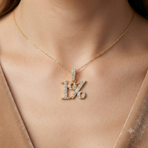 <b>Solid</b> 10K <b>Gold</b> One Percent Symbol Iced Sparkling Minimalist Statement Necklace Natural Diamond <b>Pendant</b> Fine <b>Pendants</b> Charms Gift - Product Image 2