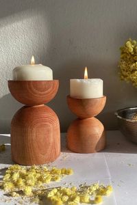 Support de bougie long en bois massif fait main, centre de table rustique décoratif pour la maison, les mariages et les fêtes - Product Image 5