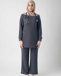 Unisex <b>Scrub</b> <b>Tops</b> Hospital Uniform Long Sleeve Dark Gray Cotton Polyester Woven Medical <b>Scrubs</b> Pockets Needle Detection High - Product Image 4