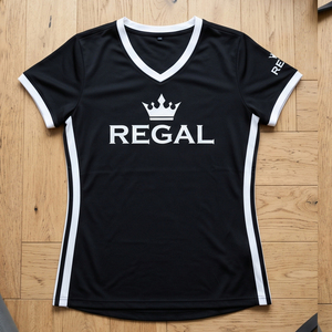 เสื้อยืดแขนสั้นคอวีผู้หญิง Regal สีดำขาว แห้งเร็ว 100% โพลีเอสเตอร์ เสื้อยืดออกกำลังกายสำหรับผู้หญิง เสื้อยืดฟิตเนสผู้หญิง - Product Image 1