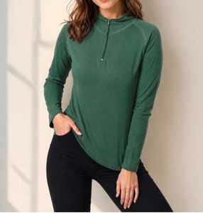 Damen Grünes Rundhals-Langarmshirt, Regular Fit, Einfarbig, Gestrickt, mit Logo, Komprimiertes Casual-Oberteil mit Mittelreißverschluss - Product Image 1