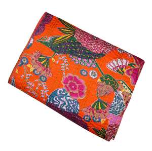Classy And Stylish Handmade Flower Print Kantha <b>Quilt</b> Handmade Indian <b>Bedding</b> Beadspread Throw Blanket Cotton <b>Quilt</b> For Decor - Product Image 3