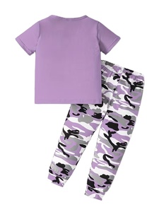 Conjunto de Ropa Casual para Niñas, Camiseta de Manga Corta con Estampado de Personajes y Bloques de Color, Pantalones Deportivos, Poliéster/Algodón, Pijamas - Product Image 2