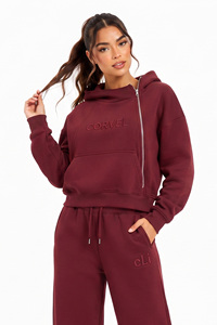 OEM <b>Women</b>’s Athleisure Set with Pouch Pocket Hooded Pullover Tracksuit Elastic Waist Wide <b>Trousers</b> Custom <b>Winter</b> DTF - Product Image 3