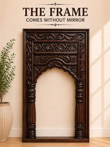 Wood Carved Wall <b>Mirror</b> Brown Decorative <b>Hanging</b> <b>Mirror</b> Handcrafted Classic Style Home Decor - Product Image 4
