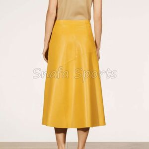 Custom Hot Sale High Quality Sexy Women Ladies <b>Midi</b> Leather <b>Skirt</b> for Women Autumn <b>Winter</b> A-Line Pleated Genuine Leather <b>Skirt</b> - Product Image 2