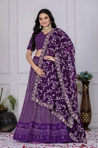 Nuevo conjunto de lehenga morado de georgette bordado, semisellado, con choli y dupatta. - Product Image 2