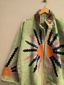 Mint <b>Green</b> <b>Velvet</b> Suzani Jacket for Women Handmade Celestial Sunburst Embroidery Boho Ethnic Designer Outerwear Wholesale Export - Product Image 6
