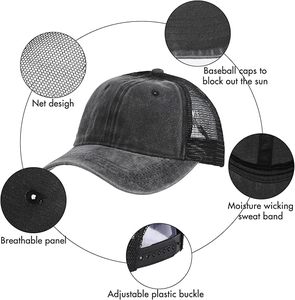 Casquette Trucker Unisexe Noire en Maille, 6 Panneaux, Réglable, Effet Délavé Vintage, Casquette Snapback en Maille Vierge, Chapeau de Sport et Course pour Hommes - Product Image 3