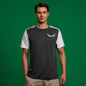 T-shirt pour homme à manches courtes, col rond, noir et blanc, en polyester respirant, coupe classique, couleur unie, pour toutes les saisons, haut de sport - Product Image 5