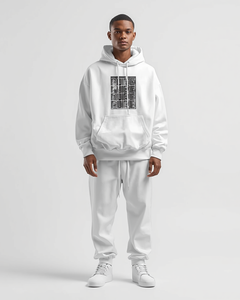 Pure Men Hooded Sweatshirt White Cotton Full Length Loose Fit Casual Autumn Drawstring Front Print Letter Design <b>Tracksuit</b> - Product Image 1