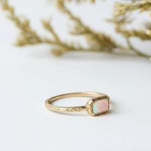Anillo Apilable Clásico y Delicado de Plata de Ley Bañada en Oro de 14K con Ópalo Corte Baguette, Piedra de Nacimiento de Octubre, para Regalo de Boda y Fiesta - Product Image 4