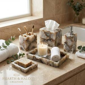 Ensemble distributeur de savon et porte-savon en résine de luxe, fait main, best-seller, pour comptoir de salle de bain, accessoires de salle de bain modernes - Product Image 3