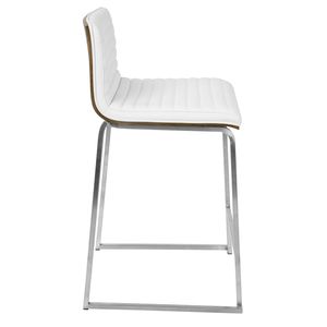 Ensemble de 2 tabourets de bar contemporains de 26 po en acier inoxydable brossé, bois de noyer et simili cuir blanc - Product Image 4