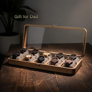 Walnut Watch <b>Box</b> for 10 Watches Personalized Watch Organizer Jewelry <b>Storage</b> Wooden Glass Lid Case Gift for Dad - Product Image 5