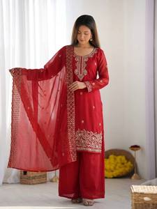 ชุดสูทผ้าไหม GMY Choo แบบขายส่ง B2B พร้อมงานปักลูกปัด แขนยาว Kurti ผ้าคลุมไหล่ทรงบานเต็มตัว เหมาะสำหรับงานเทศกาล - Product Image 3