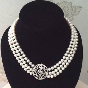 Colliers de perles d'eau douce non nucléaires 5,5-6 mm, plusieurs rangs, presque ronds, impeccables, trois rangs, chaînes de clavicule - Product Image 3