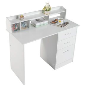 Scrivania per Computer in Truciolato Bianco Effetto Legno 110*50*95cm con Piano in Triamina e Tre Cassetti - Product Image 5