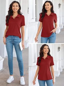 Polo à manches courtes pour femme, couleur unie, respirant, tricoté, décontracté, sportif - Product Image 3