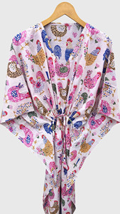 Robe Kimono Imprimée Motif Poulet pour Femme, Col en V, Manches Mi-Longues, Longue Tenue d'Intérieur avec Cordon de Serrage - Product Image 3