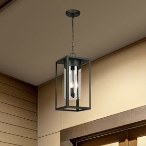 Modern Rectangular Outdoor Indoor Hanging Lantern Pendant Light Metal Frame - Product Image 4
