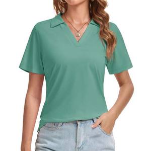 Camisas Casuales Transpirables de Manga Corta para Mujer, Color Sólido, Nueva Llegada 2026, Hechas a Medida con su Logotipo, Cuello en V, 100% Algodón - Product Image 3