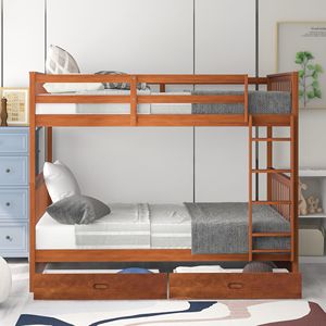 Letto a Castello in Noce con Scala e Due Cassetti Contenitori per Bambini (Modello LT000365AAD) - Product Image 2