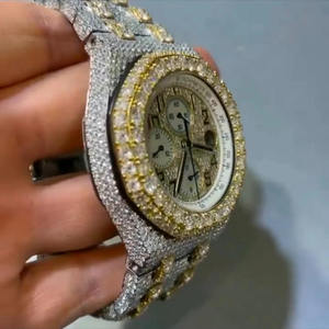 Montre de luxe en quartz Moissanite de laboratoire. Bracelet personnalisé en acier inoxydable antique 22 mm, cadran 46 mm, chronographe Hip-Hop pour homme, avec affichage jour/date - Product Image 6