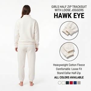 Survêtement demi-zip pour filles Hawk Eye en molleton de coton épais avec col montant et pantalon de jogging ample - Product Image 2