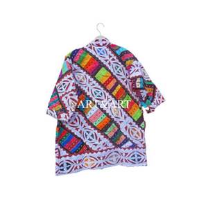 Elegant Handmade Kantha Cutwork V-neck Knee-Length Summer/Winter Women's <b>Robe</b> 100% Cotton Fashionable Party Wear - Product Image 5