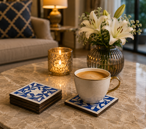 Juego de Posavasos Cuadrados con Incrustaciones de Hueso, Posavasos de Lujo para Bebidas, Tazas de Té y Café, Decoración Marroquí para Mesa de Centro, Accesorios Decorativos para el Hogar - Product Image 5