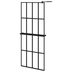 Black 31.5"x76.8" ESG <b>Glass</b> & Aluminum Walk-in <b>Shower</b> Wall with <b>Shelf</b> for Your Bathroom <b>Shower</b> Room - Product Image 2