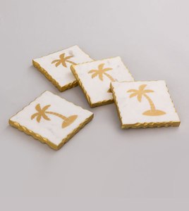 Juego de posavasos de mármol natural con diseño de palmera dorada, alfombrillas y almohadillas antideslizantes, mantel individual para bebidas, accesorios de decoración de mesa - Product Image 1