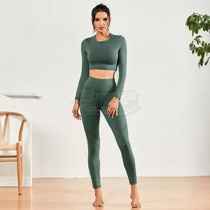 Ensemble de yoga sans couture 2 pièces effet seconde peau pour femme, leggings taille haute avec design dos nu et imprimé, services OEM - Product Image 6