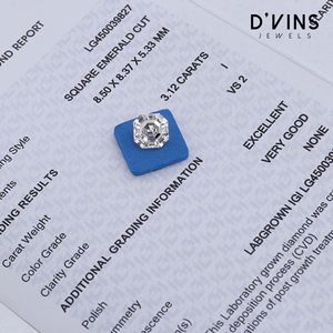 Diamant de laboratoire D'vins Jewels 3 carats, pureté VVS2, taille Asscher, finition EX, diamant CVD fantaisie léger, certifié 789456 - Product Image 4