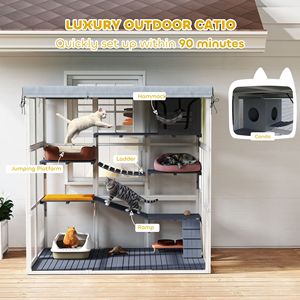 Large Outdoor Cat Enclosure for 2-4 Large Cats XXL Size Catio Cage <b>Hammock</b> Condo Jump Platforms Ladders Ramps Tarp Gray Color - Product Image 4