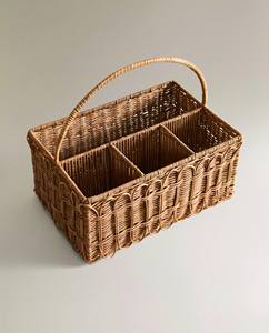 Panier porte-couverts rustique en rotin, tressé à la main, organisateur multi-compartiments pour buffet d'ambiance et cuisine - Product Image 2