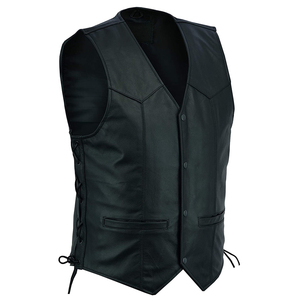 Chaleco de Motociclista para Hombre, Talla Grande, Cuello en V, Color Negro Sólido, Cierre de Botón con Cordones Laterales - Product Image 3