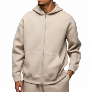 Sudadera con Capucha Beige para Hombre, Corte Regular, Felpa de Algodón, Color Sólido Informal, Diseño con Bolsillos, Ropa de Otoño - Product Image 1