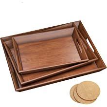 Bandeja Rectangular de Madera Hecha a Mano, Bandeja de Madera Natural para Servir Desayuno, Té, Café, Mesa de Comedor, Cocina, Restaurante, Hotel - Product Image 5