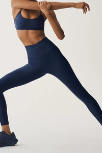 Leggings de sport taille mi-haute pour femme, bleu marine, longueur intégrale, sculptants, pour entraînement intensif et yoga, coupe ajustée, en Spandex/Polyester - Product Image 2