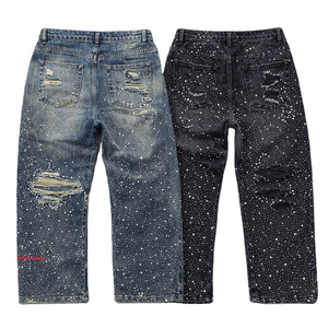 Pantalones Vaqueros de Mezclilla para Mujer, Estilo Deportivo, de Moda, de Cintura Alta, con Corte Acampanado, Casuales, con Perlas, Transpirables, de Invierno, con Cintura Elástica - Product Image 1