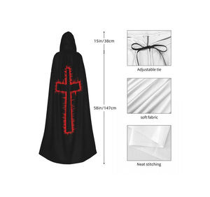 Manto Ceremonial de los Caballeros Templarios Ingleses, Poliéster Negro con Diseño de Cruz Roja - Product Image 2