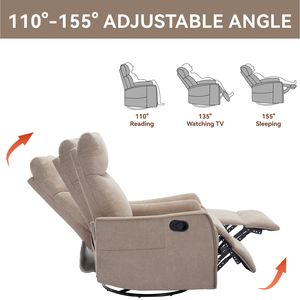 Khaki Manual <b>Recliner</b> Chair with Heat Massage Rocker and Swivel Features for Living Room Use - Product Image 6