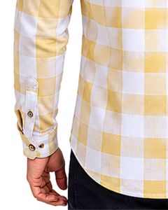 Camisa de Franela a Cuadros Blanca y Amarilla para Hombre, Manga Larga, con Botones, Informal, de Algodón, con Bolsillo, Estilo Urbano - Product Image 4