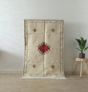 Tapis noué à la main de luxe marocain en laine orange et blanche, rembourré, résistant aux taches, antidérapant, pour prière, salon, hôtel, lavable à la main - Product Image 1